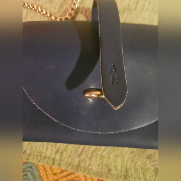 Pelle Navy Made In Italy Leather Gold Chain Mini Purse - Picture 6 of 13